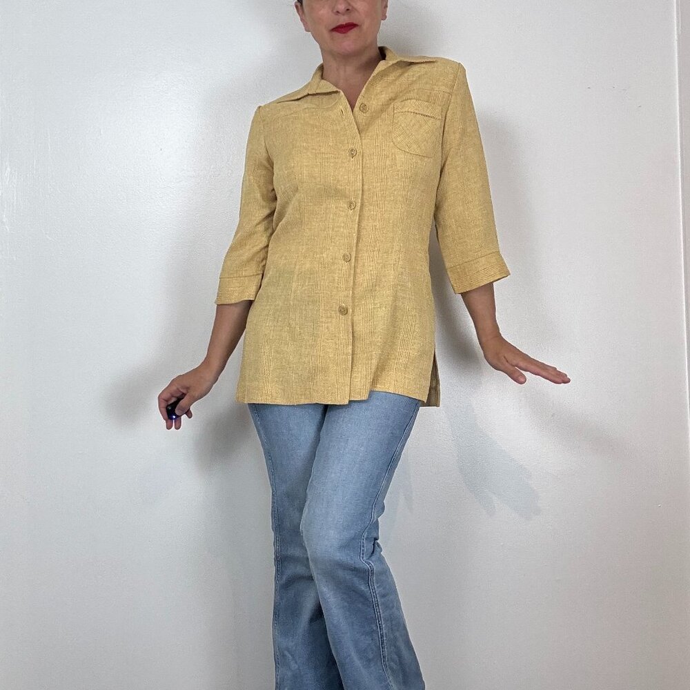 Vintage LANA LEE PETITE Mid Length Sleeve Yellow Blazer - Size M - Picture 8 of 12